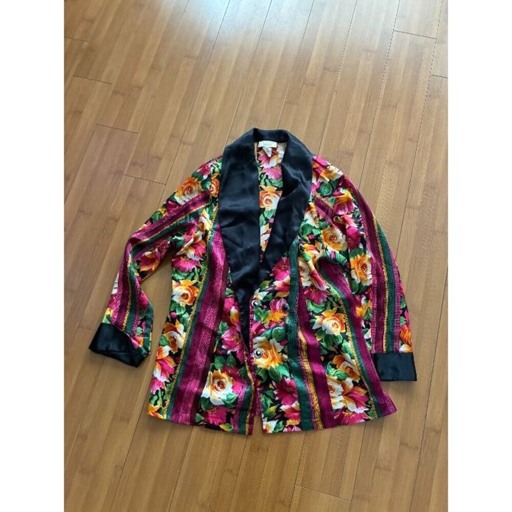 Victoria's Secret Women Satin Floral Jacket Double Breasted Gold Label Small